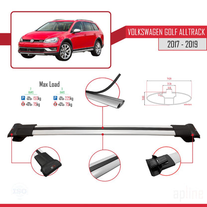 Compatible avec VW Golf Alltrack Mk7 2017-2019 FLY Model Barres de Toit Railing Porte-Bagages de Voiture Gris Aluminium 2 Barres