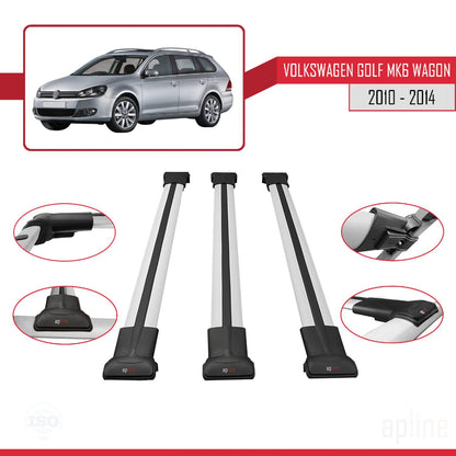 Compatible avec VW Golf Mk6 Wagon 2010-2014 FLY Model Barres de Toit Railing Porte-Bagages de Voiture Gris Aluminium 3 Barres
