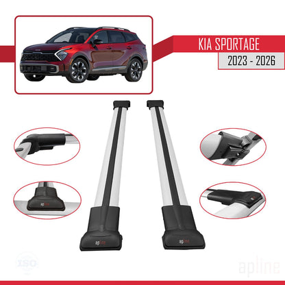 Compatible avec Kia Sportage 2023-2025 FLY Model Barres de Toit Railing Porte-Bagages de Voiture Gris Aluminium 2 Barres