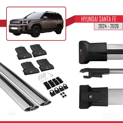 Compatible avec Hyundai Santa Fe 2024-2025 FLY Model Barres de Toit Railing Porte-Bagages de Voiture Gris Aluminium 2 Barres