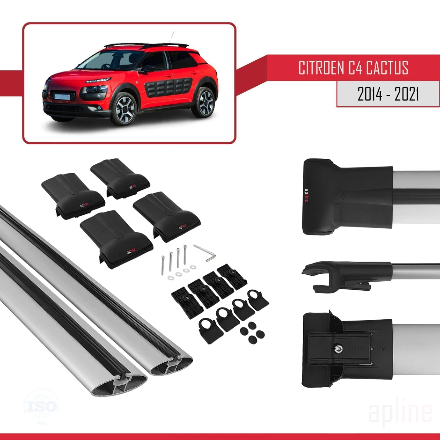 Compatible avec Citroen C4 Cactus 2014-2021 FLY Model Barres de Toit Railing Porte-Bagages de Voiture Gris Aluminium 2 Barres