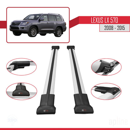 Compatible avec Lexus LX 570 2008-2015 FLY Model Barres de Toit Railing Porte-Bagages de Voiture Gris Aluminium 2 Barres