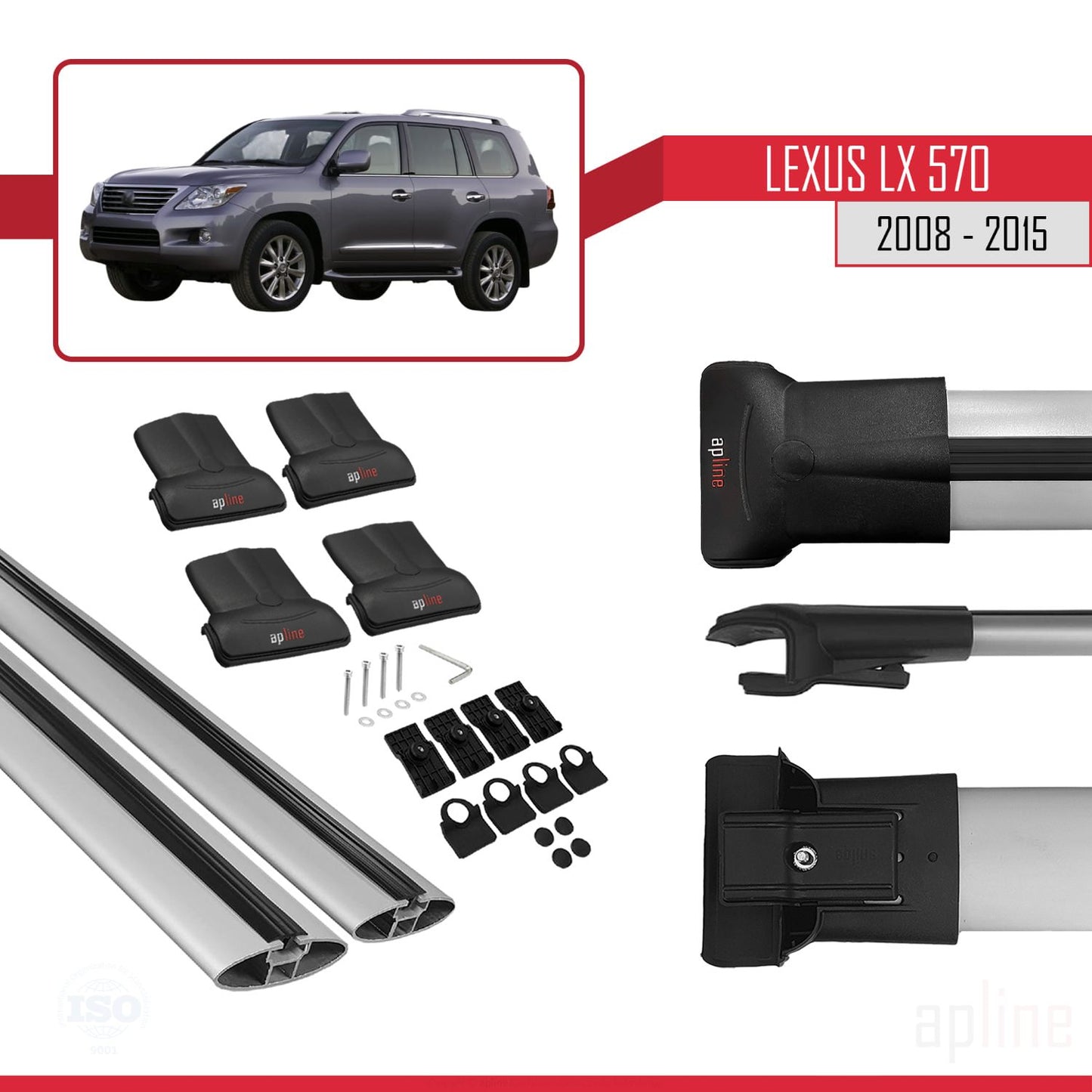 Compatible avec Lexus LX 570 2008-2015 FLY Model Barres de Toit Railing Porte-Bagages de Voiture Gris Aluminium 2 Barres