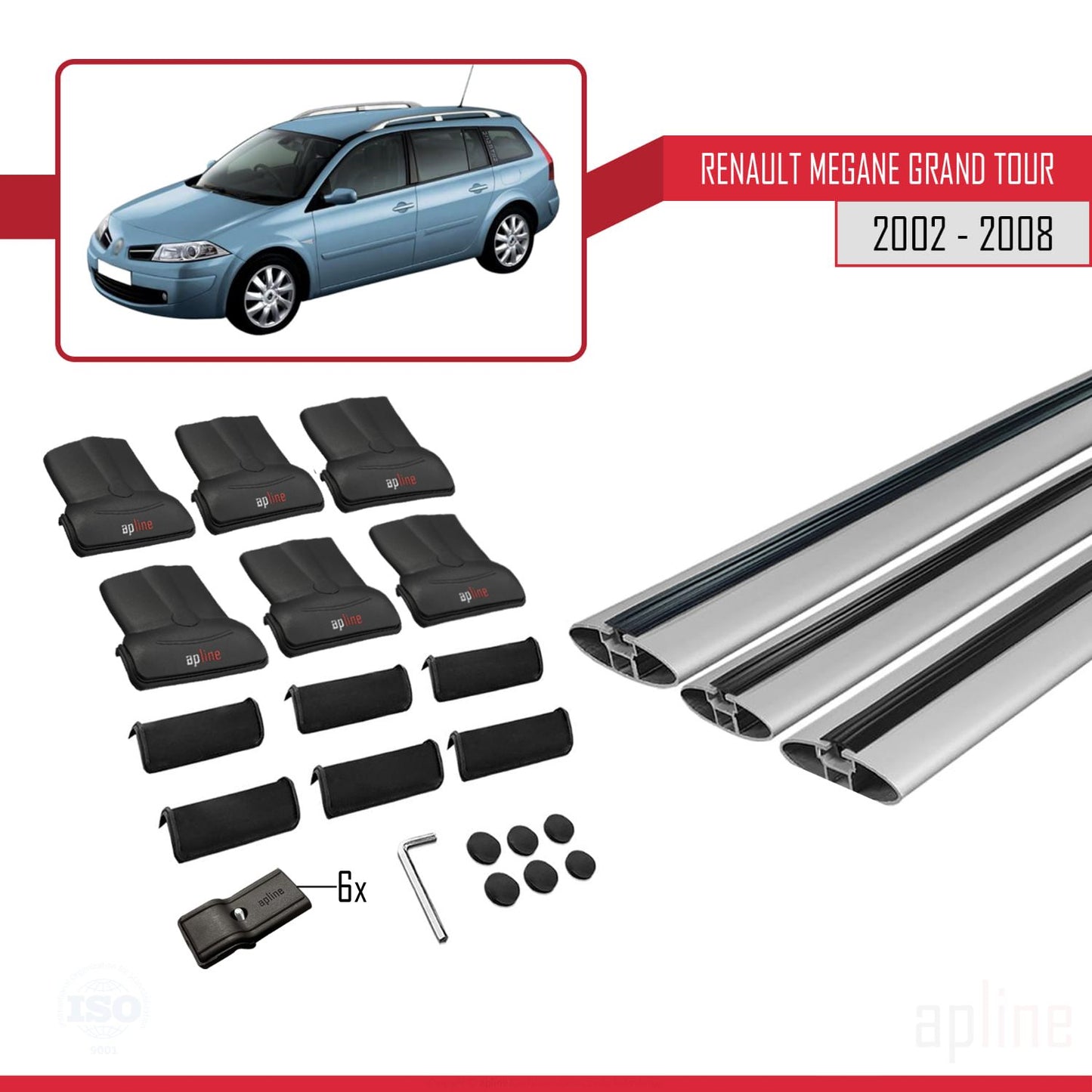 Compatible avec Renault Megane Grand Tour 2002-2008 FLY Model Barres de Toit Railing Porte-Bagages de Voiture Gris Aluminium 3 Barres