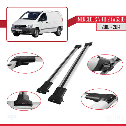 Compatible with Mercedes Vito 2 (W639) Post-Facelift 2010-2014 FLY Model Car Roof Rack Cross Bar Grey Aluminium 2 Bars