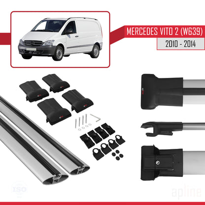 Compatible with Mercedes Vito 2 (W639) Post-Facelift 2010-2014 FLY Model Car Roof Rack Cross Bar Grey Aluminium 2 Bars