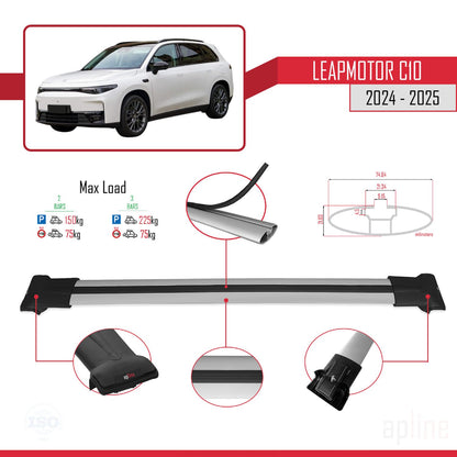 Compatible with LEAPMOTOR C10 2024-2025 FLY Model Car Roof Rack Cross Bar Grey Aluminium 2 Bars