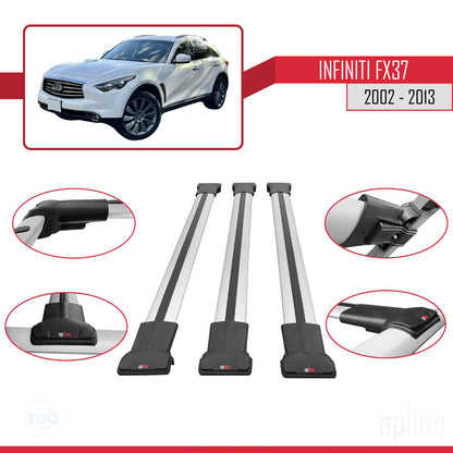 Compatible avec Infiniti FX37 2002-2013 FLY Model Barres de Toit Railing Porte-Bagages de Voiture Gris Aluminium 3 Barres
