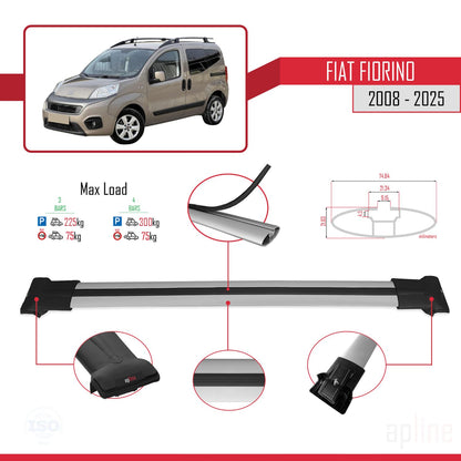 Compatible avec Fiat Fiorino (Modèle Tubulaire) 2008-2025 FLY Model Barres de Toit Railing Porte-Bagages de Voiture Gris Aluminium 4 Barres