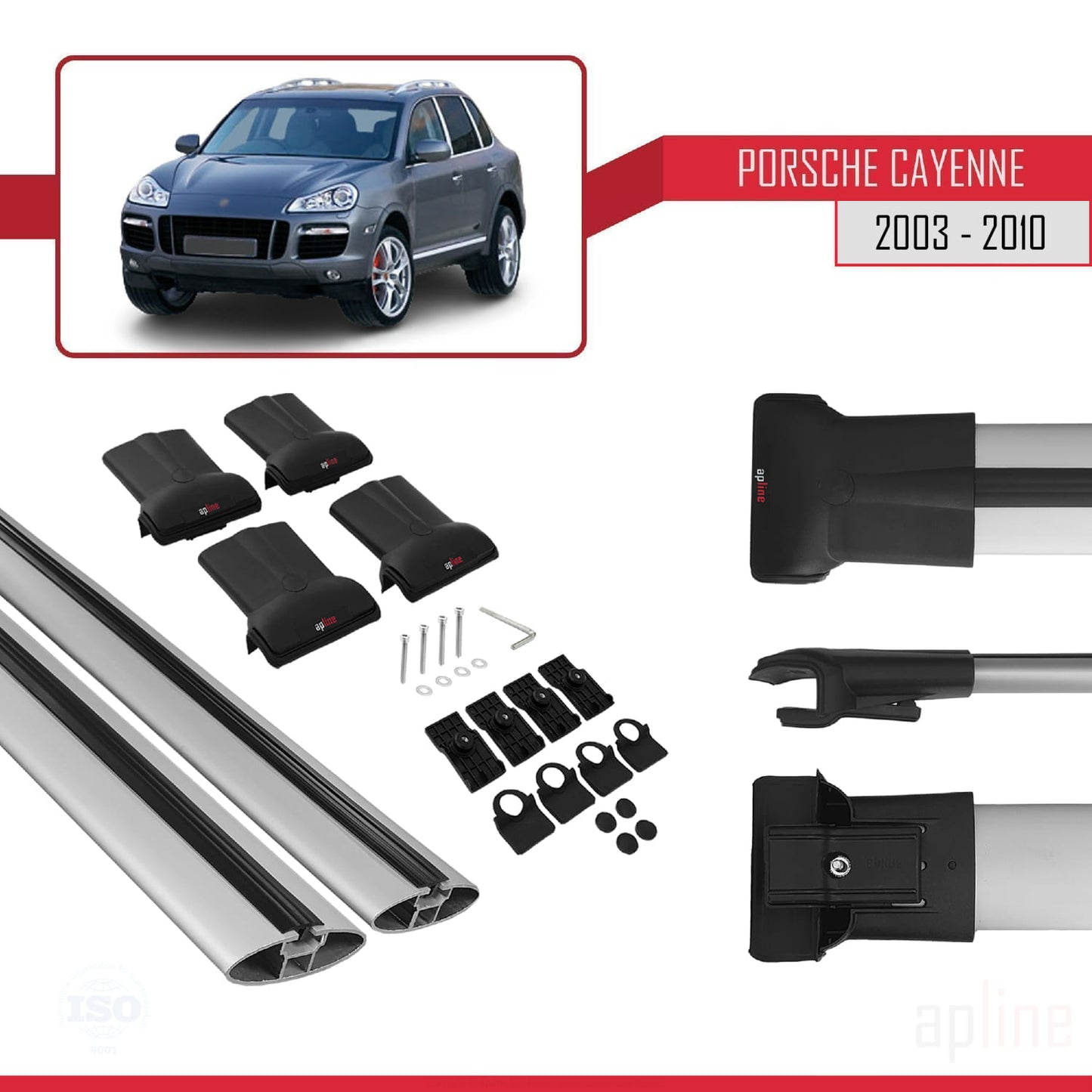Compatible avec Porsche Cayenne (9PA) 2003-2010 FLY Model Barres de Toit Railing Porte-Bagages de Voiture Gris Aluminium 2 Barres