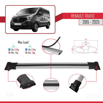 Compatible avec Renault Trafic 3 (X82) 2015-2025 FLY Model Barres de Toit Railing Porte-Bagages de Voiture Gris Aluminium 4 Barres