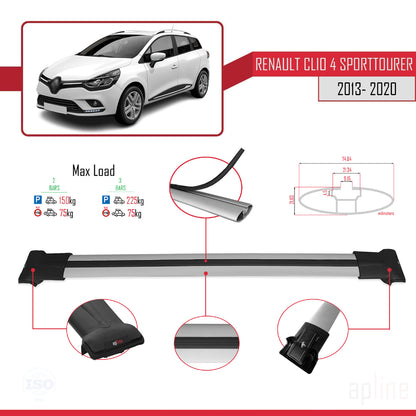 Compatible with Renault Clio 4 ST 2013-2020 FLY Model Car Roof Rack Cross Bar Grey Aluminium 2 Bars