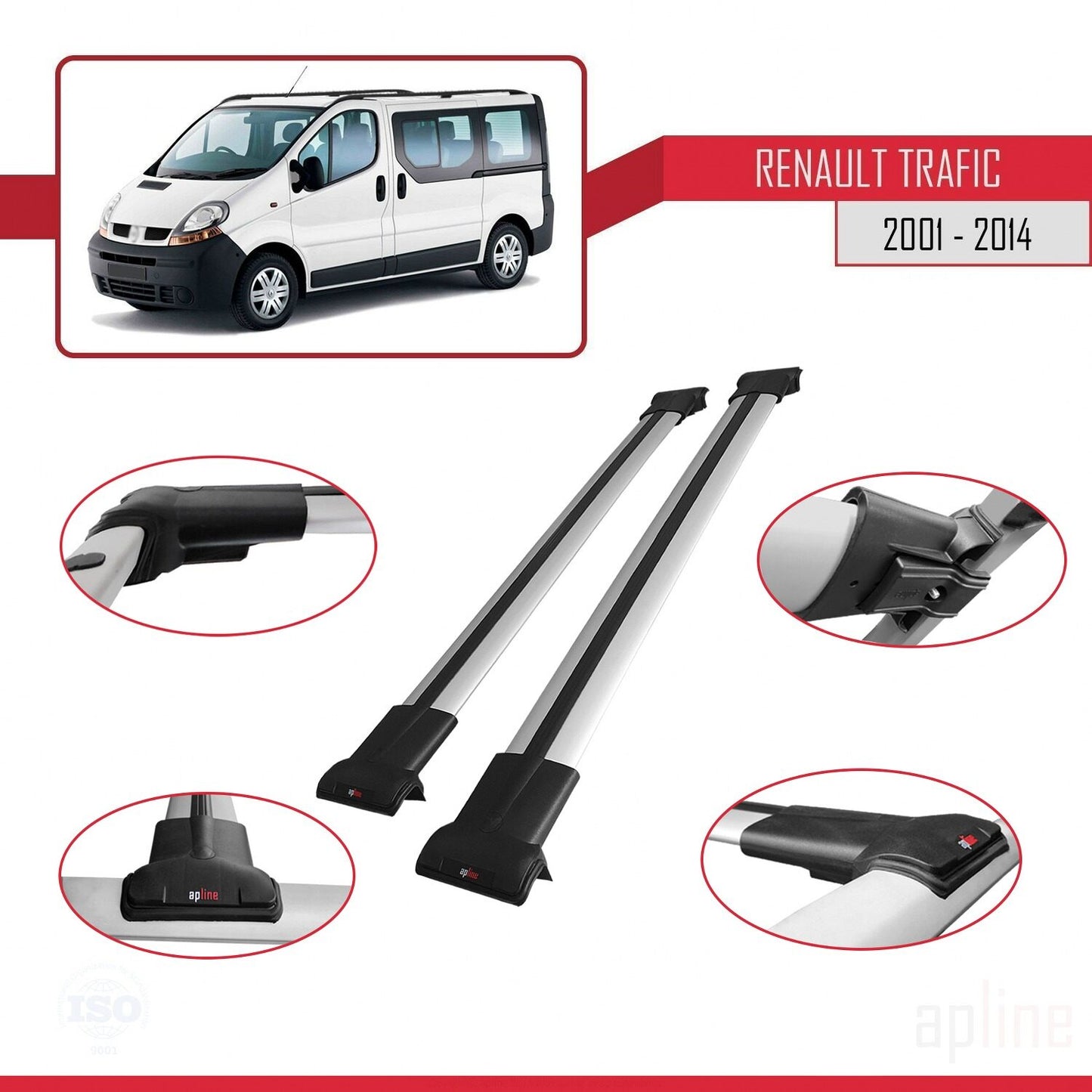 Compatible avec Renault Trafic 2 (X83) 2001-2014 FLY Model Barres de Toit Railing Porte-Bagages de Voiture Gris Aluminium 2 Barres
