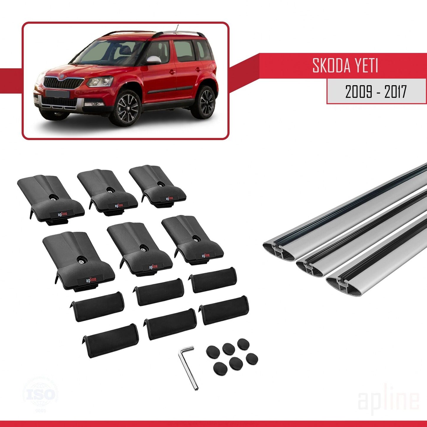 Compatible avec Skoda Yeti 2009-2017 FLY Model Barres de Toit Railing Porte-Bagages de Voiture Gris Aluminium 3 Barres