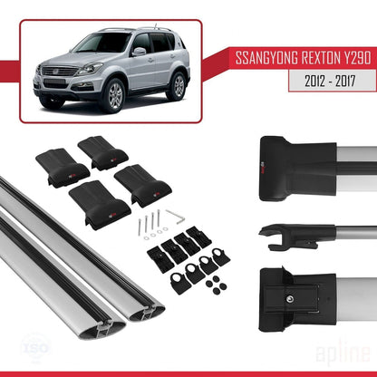 FLY Model Dakdrager bagagedrager compatibel met Ssangyong Rexton (Y290) 2012-2017 Spoorstaven Grijs Aluminium 2 Staven