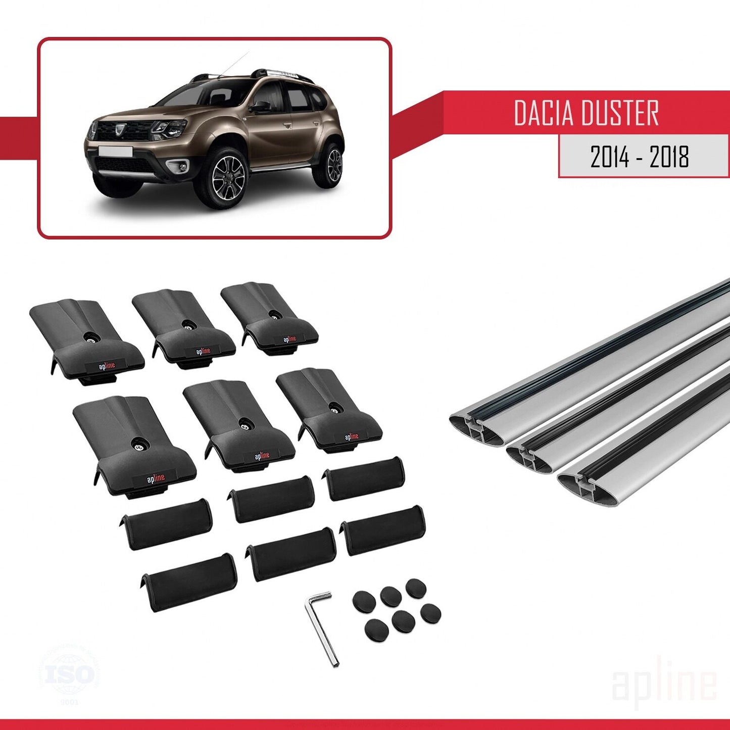 Compatible avec Dacia Duster (HS) Post-Facelift 2014-2017 FLY Model Barres de Toit Railing Porte-Bagages de Voiture Gris Aluminium 3 Barres