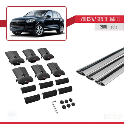 Compatible avec Volkswagen Touareg 2 (7P) Pre-Facelift 2010-2015 FLY Model Barres de Toit Railing Porte-Bagages de Voiture Gris Aluminium 3 Barres