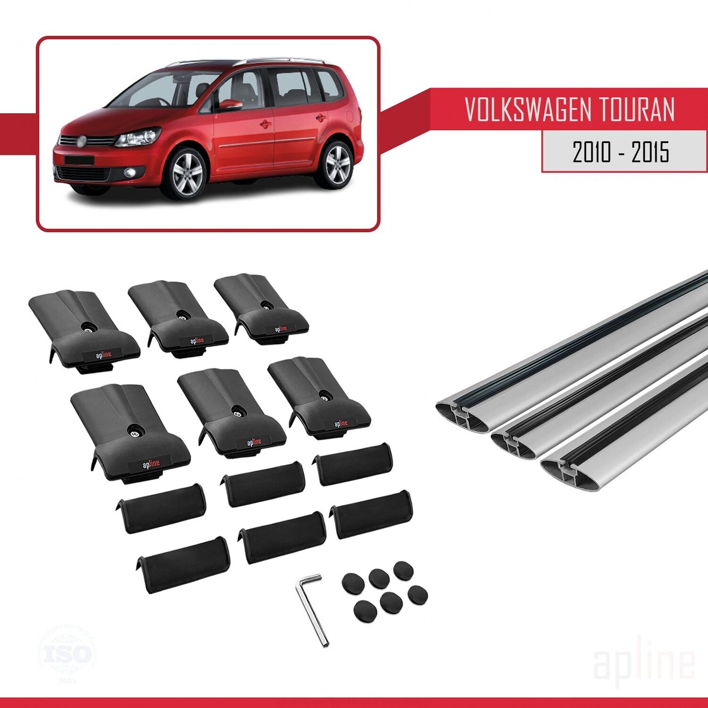 Compatible avec Volkswagen Touran (1T) Post-Facelift 2010-2015 FLY Model Barres de Toit Railing Porte-Bagages de Voiture Gris Aluminium 3 Barres