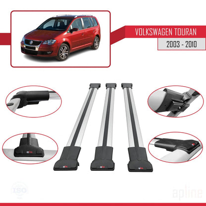 Compatible avec Volkswagen Touran (1T) Pre-Facelift 2003-2010 FLY Model Barres de Toit Railing Porte-Bagages de Voiture Gris Aluminium 3 Barres