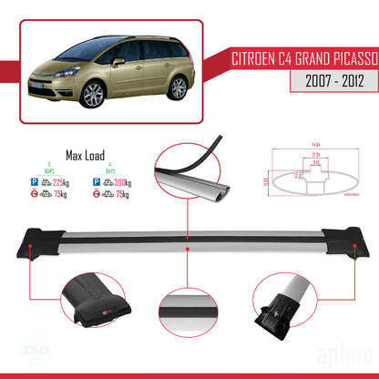 Compatible avec Citroen Grand C4 Picasso 2007-2012 FLY Model Barres de Toit Railing Porte-Bagages de Voiture Gris Aluminium 3 Barres