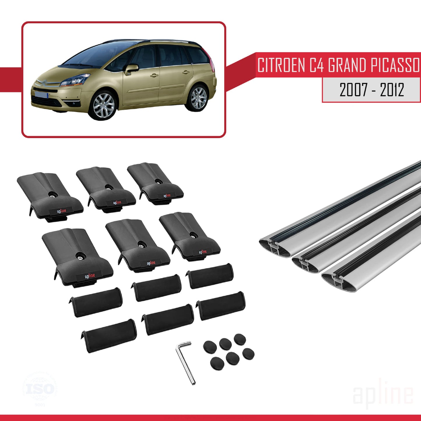 Compatible avec Citroen Grand C4 Picasso 2007-2012 FLY Model Barres de Toit Railing Porte-Bagages de Voiture Gris Aluminium 3 Barres