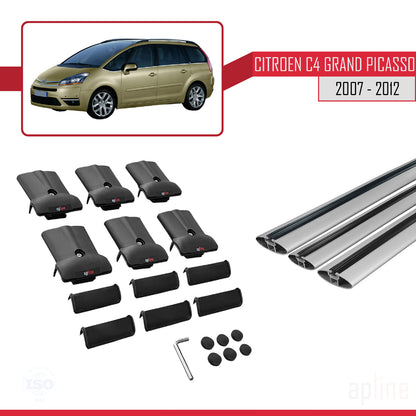 Compatible avec Citroen Grand C4 Picasso 2007-2012 FLY Model Barres de Toit Railing Porte-Bagages de Voiture Gris Aluminium 3 Barres
