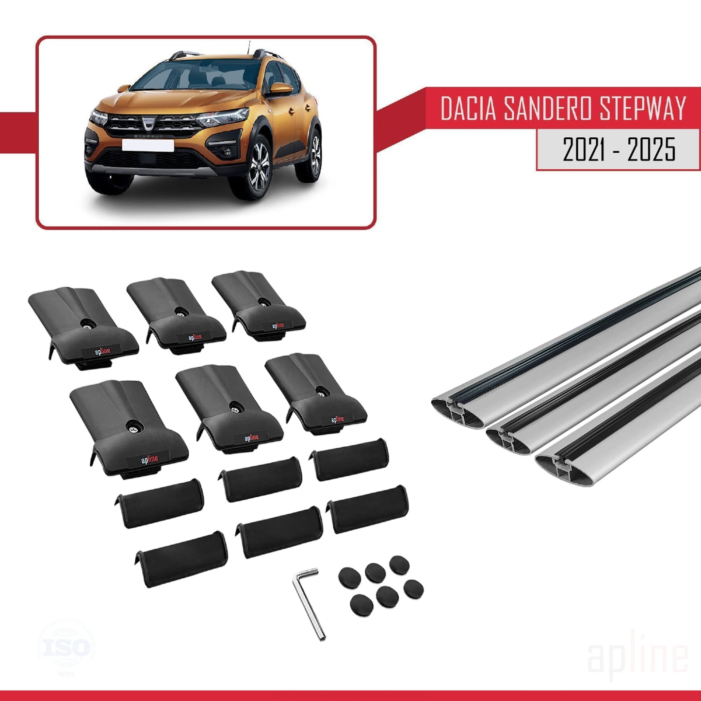 Compatible avec Dacia Sandero Stepway 3 2021-2025 FLY Model Barres de Toit Railing Porte-Bagages de Voiture Gris Aluminium 3 Barres