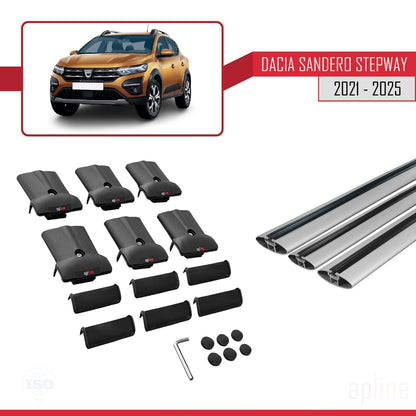 Compatible avec Dacia Sandero Stepway 3 2021-2025 FLY Model Barres de Toit Railing Porte-Bagages de Voiture Gris Aluminium 3 Barres