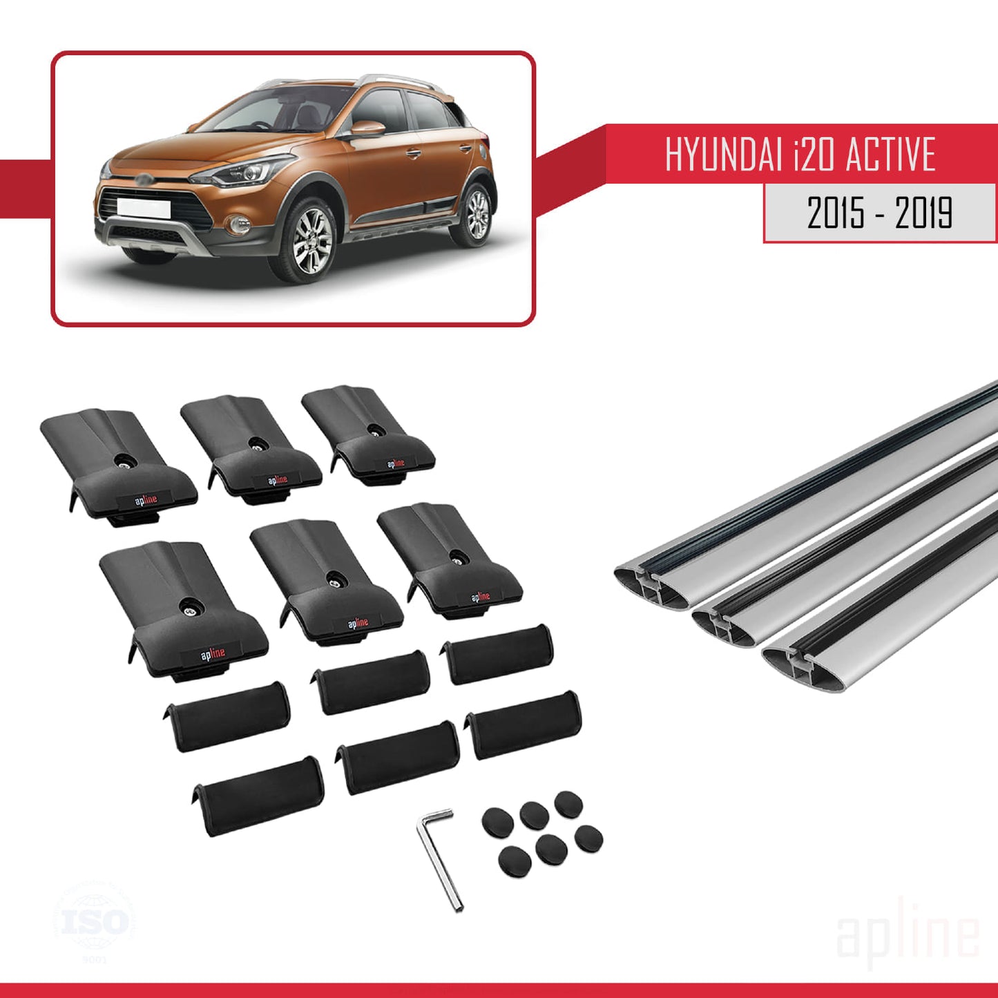 Compatible avec Hyundai i20 II Active 2015-2019 FLY Model Barres de Toit Railing Porte-Bagages de Voiture Gris Aluminium 3 Barres