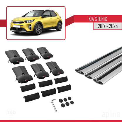 Compatible with Kia Stonic 2017-2025 FLY Model Car Roof Rack Cross Bar Grey Aluminium 3 Bars