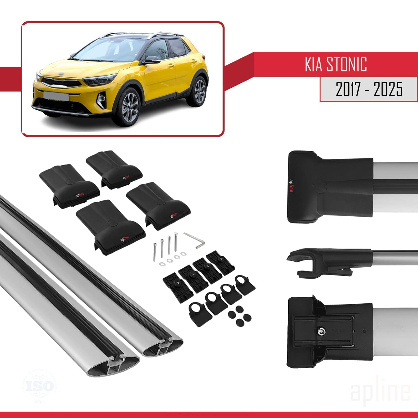 Compatible with Kia Stonic 2017-2025 FLY Model Car Roof Rack Cross Bar Grey Aluminium 2 Bars