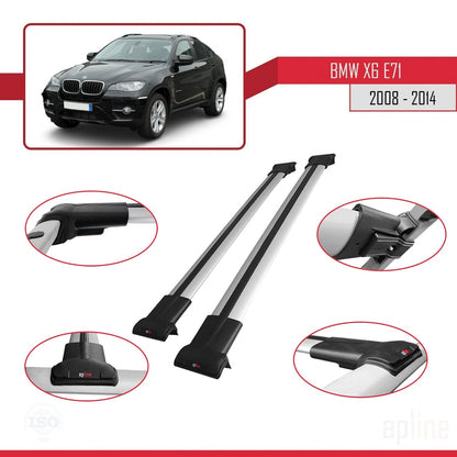 Compatible avec BMW X6 (E71) 2008-2014 FLY Model Barres de Toit Railing Porte-Bagages de Voiture Gris Aluminium 2 Barres