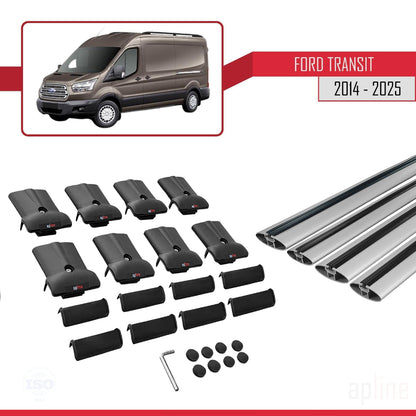 Compatible avec Ford Transit 2014-2025 FLY Model Barres de Toit Railing Porte-Bagages de Voiture Gris Aluminium 4 Barres
