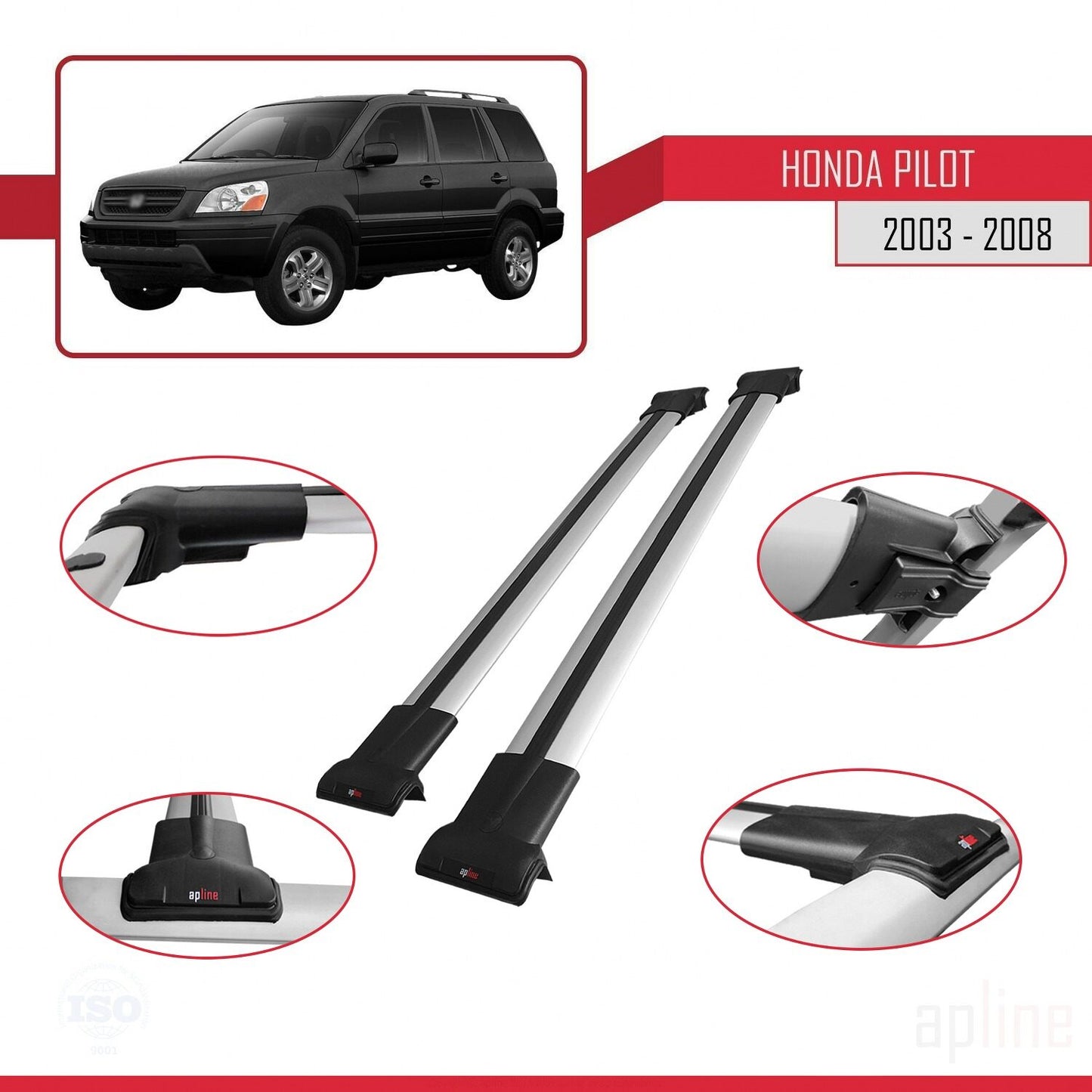 Compatible with Honda Pilot 2003-2008 FLY Model Car Roof Rack Cross Bar Grey Aluminium 2 Bars