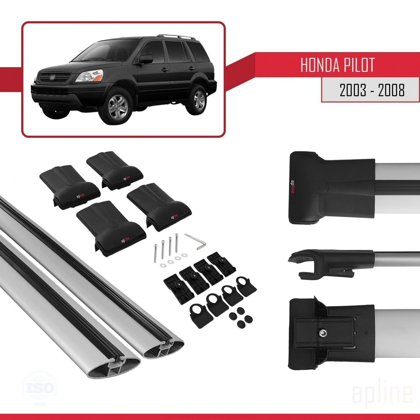 Compatible with Honda Pilot 2003-2008 FLY Model Car Roof Rack Cross Bar Grey Aluminium 2 Bars