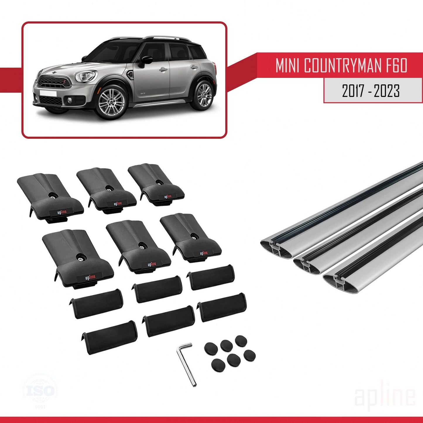 Compatible avec Mini Countryman 2 (F60) 2017-2023 FLY Model Barres de Toit Railing Porte-Bagages de Voiture Gris Aluminium 3 Barres