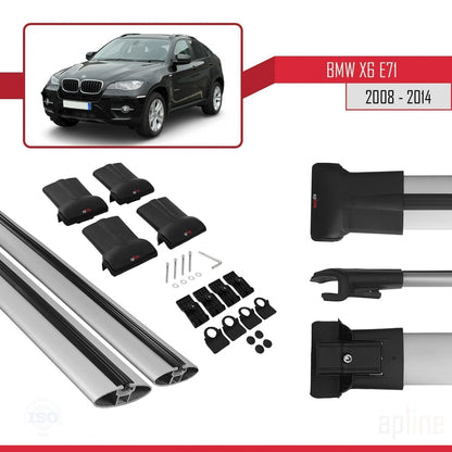 Compatible avec BMW X6 (E71) 2008-2014 FLY Model Barres de Toit Railing Porte-Bagages de Voiture Gris Aluminium 2 Barres