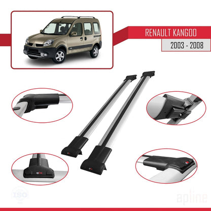 Compatible avec Renault Kangoo (X76) Post-Facelift 2003-2008 FLY Model Barres de Toit Railing Porte-Bagages de Voiture Gris Aluminium 2 Barres