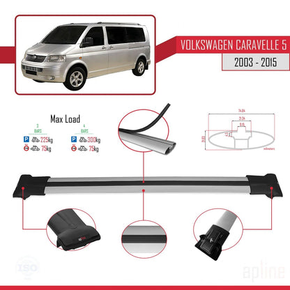 Compatible avec Volkswagen T5 Caravelle 2003-2015 FLY Model Barres de Toit Railing Porte-Bagages de Voiture Gris Aluminium 4 Barres