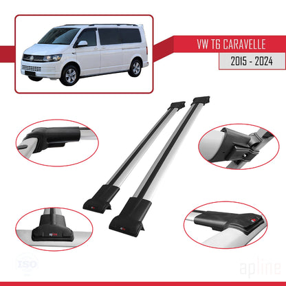 Compatible avec Volkswagen T6 Caravelle 2015-2024 FLY Model Barres de Toit Railing Porte-Bagages de Voiture Gris Aluminium 2 Barres
