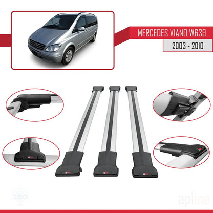 Compatible with Mercedes Viano 2 (W639) Pre-Facelift 2003-2010 FLY Model Car Roof Rack Cross Bar Grey Aluminium 3 Bars