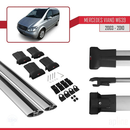 Compatible with Mercedes Viano 2 (W639) Pre-Facelift 2003-2010 FLY Model Car Roof Rack Cross Bar Grey Aluminium 2 Bars