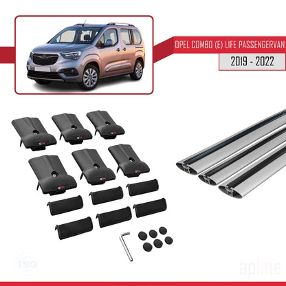 Compatible avec Opel Combo E Cargo 2019-2022 FLY Model Barres de Toit Railing Porte-Bagages de Voiture Gris Aluminium 3 Barres