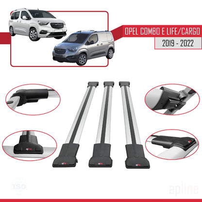 Compatible avec Opel Combo E Life 2019-2022 FLY Model Barres de Toit Railing Porte-Bagages de Voiture Gris Aluminium 3 Barres