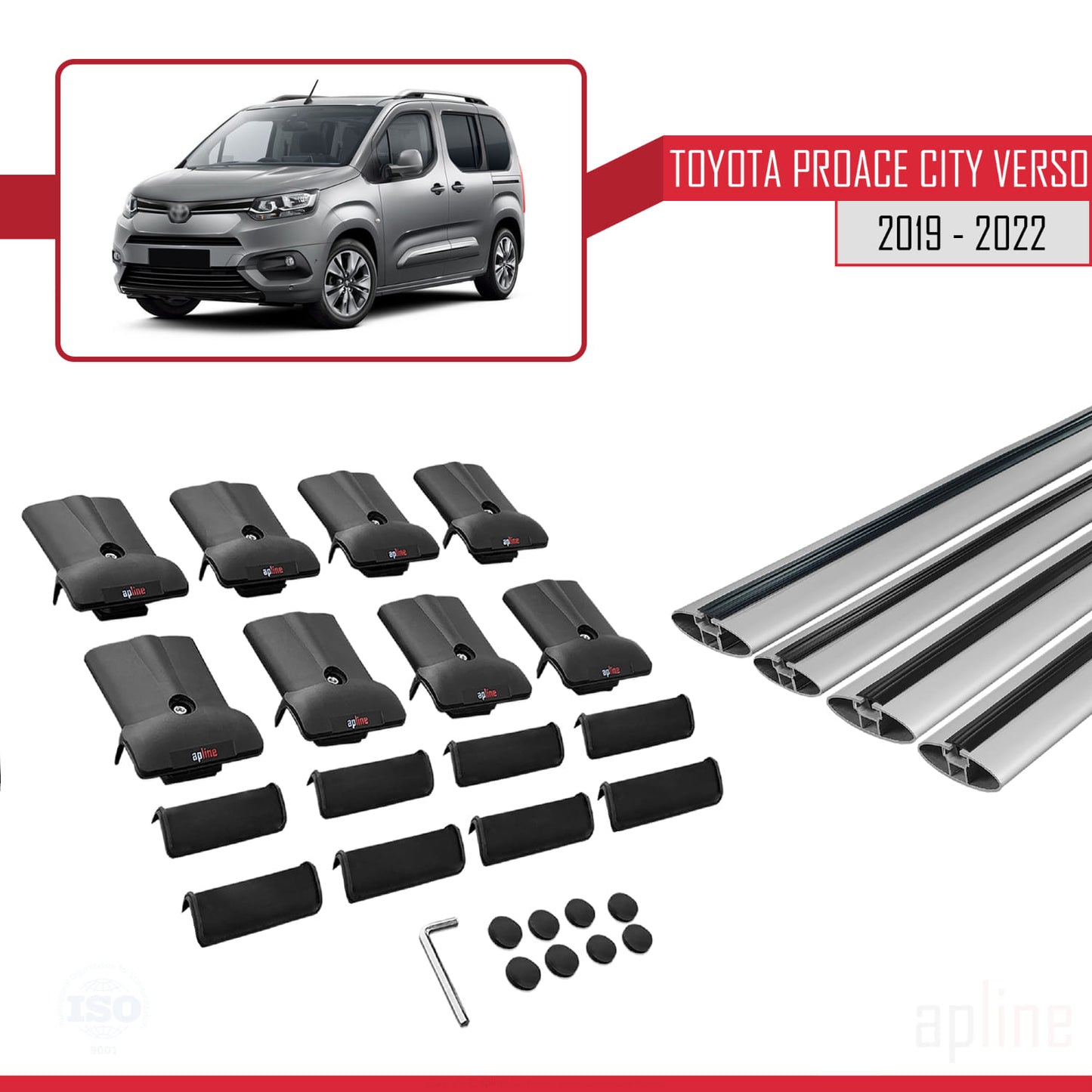 Compatible avec Toyota Proace City Verso 2019-2022 FLY Model Barres de Toit Railing Porte-Bagages de Voiture Gris Aluminium 4 Barres