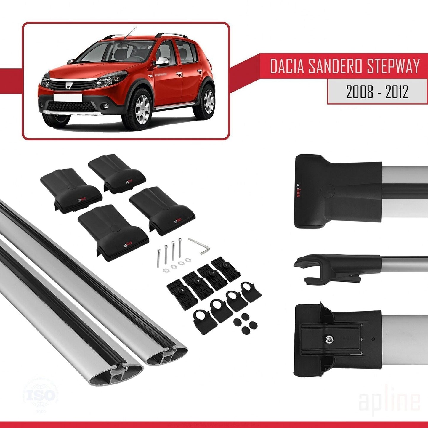 Compatible avec Dacia Sandero Stepway 2008-2012 FLY Model Barres de Toit Railing Porte-Bagages de Voiture Gris Aluminium 2 Barres