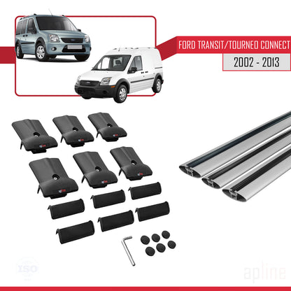 Compatible avec Ford Transit/Tourneo Connect 2002-2013 FLY Model Barres de Toit Railing Porte-Bagages de Voiture Gris Aluminium 3 Barres