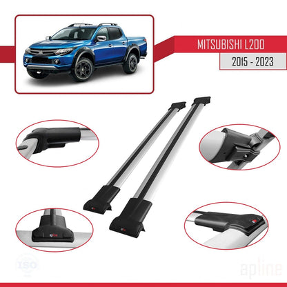 FLY Model Dakdrager bagagedrager compatibel met Mitsubishi L200 V 2015-2023 Spoorstaven Grijs Aluminium 2 Staven