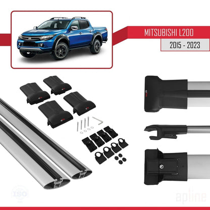 FLY Model Dakdrager bagagedrager compatibel met Mitsubishi L200 V 2015-2023 Spoorstaven Grijs Aluminium 2 Staven