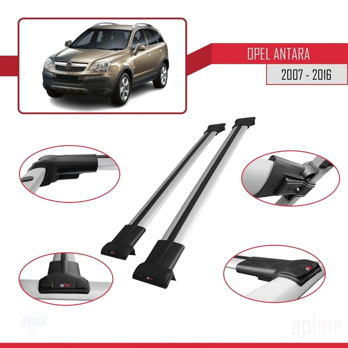 Compatible avec Opel Antara 2007-2016 FLY Model Barres de Toit Railing Porte-Bagages de Voiture Gris Aluminium 2 Barres